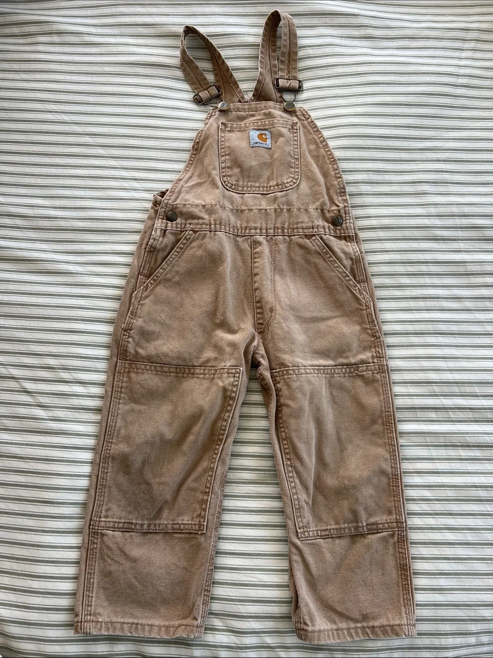 Carhartt Brown Kids Canvas Overalls with Pocket Patch